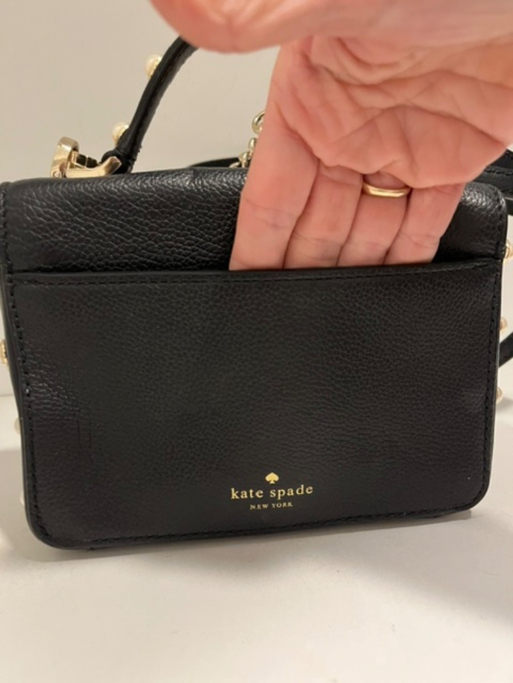 Kate Spade Black Leather Serrano Place Pearl Maisie Mini Crossbody Bag Designer - Picture 7 of 14